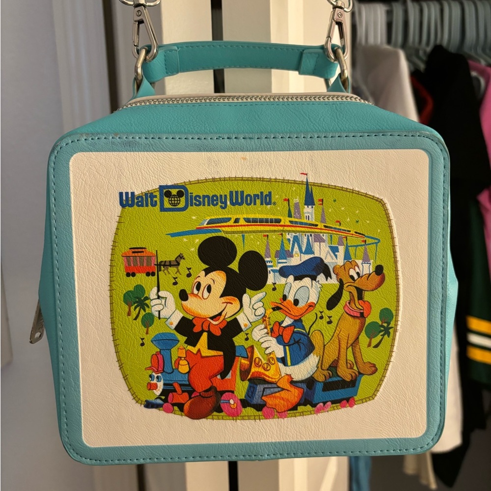Loungefly Disney Parks 50th anniversary lunchbox crossbody with matching wallet